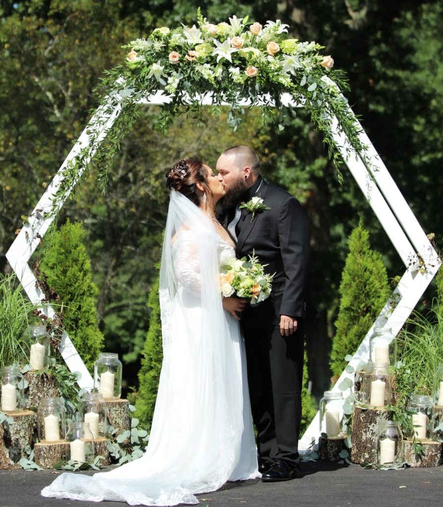 Wedding Ceremony - Bride & Groom Floral Boquet and Boutonniere with Arch