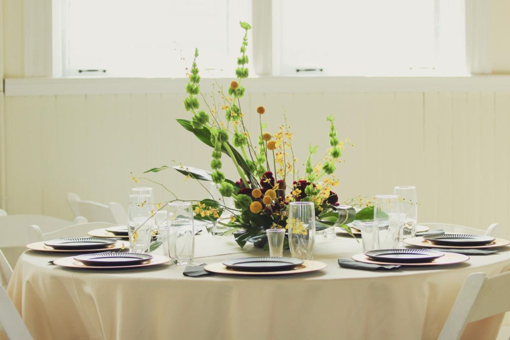 Event - Gold Plate Floral Table Arrangement