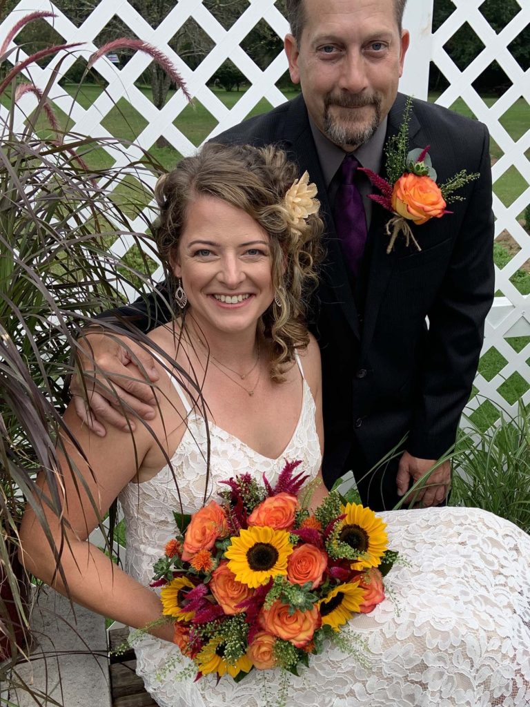 Wedding Bride & Groom Sunflower Rose Floral Boquet and Boutonniere Closeup