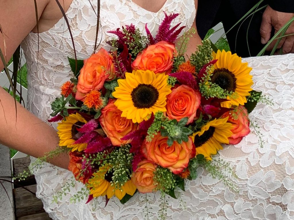 Wedding Bridal Bouquet - Sunflower Rose Detail