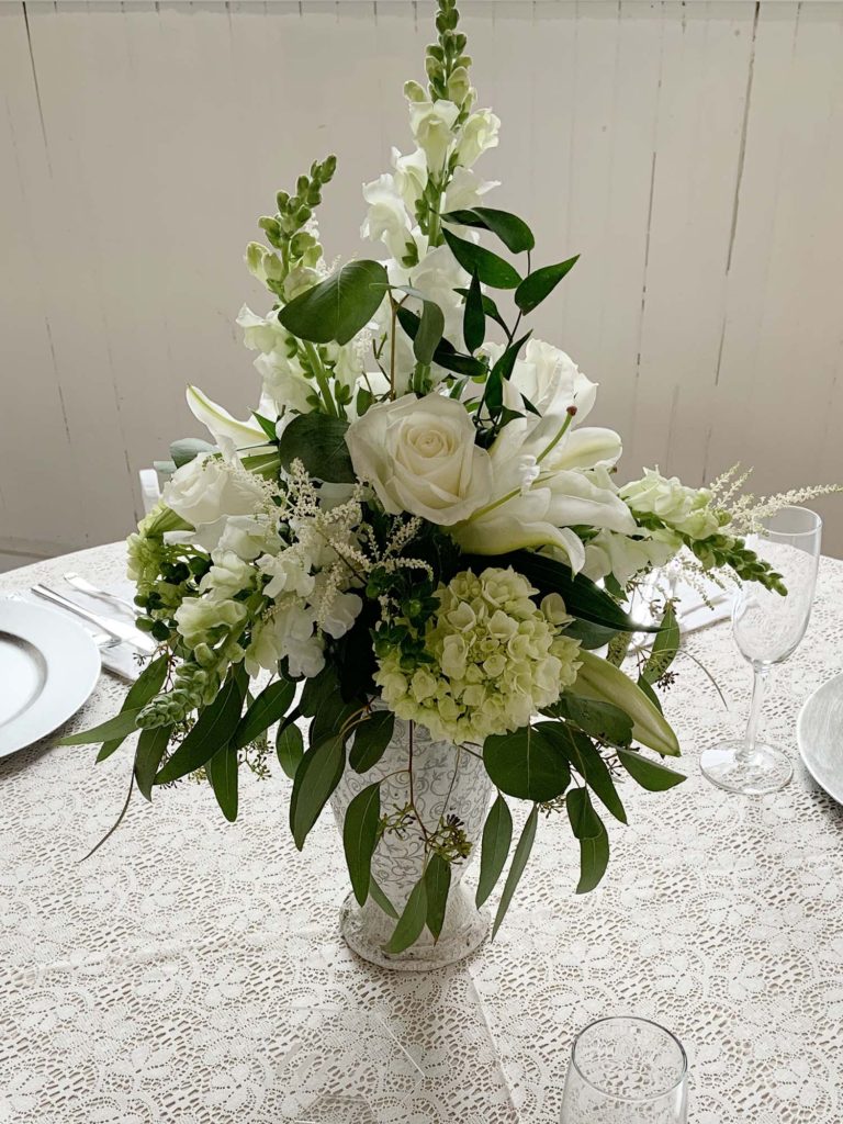 Wedding Reception - White Rose Floral Arrangement table