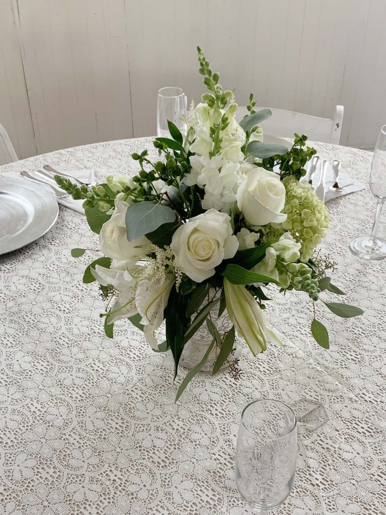 Wedding Reception - White Rose Floral Arrangement table