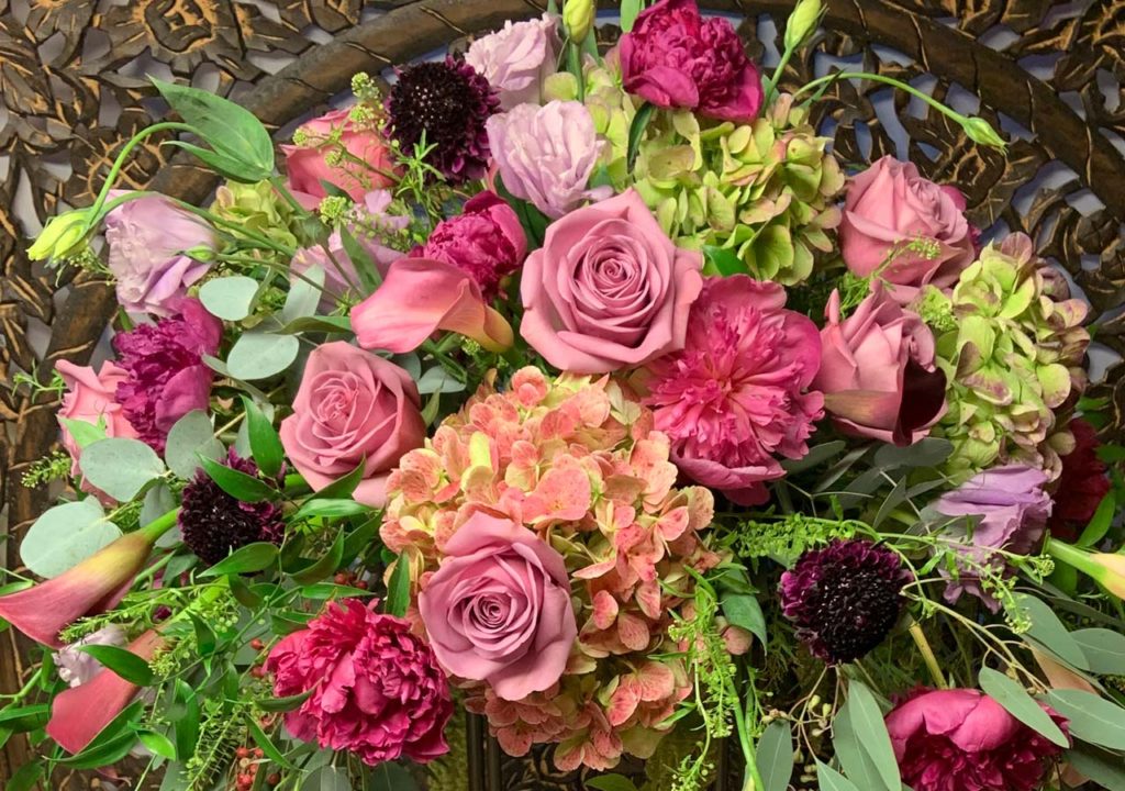 Flower arrangement - Wedding Reception - Dusty Rose Hydrangea and Calla Lillies