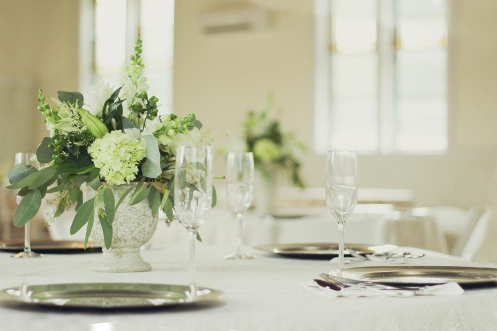 Wedding Reception - White Rose Tables Arrangement